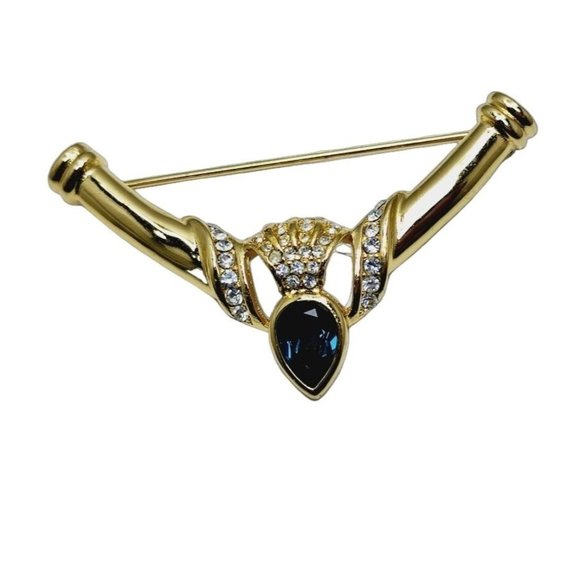 Vintage Signed Christian Dior Sapphire Jeweled V Brooch (A925)